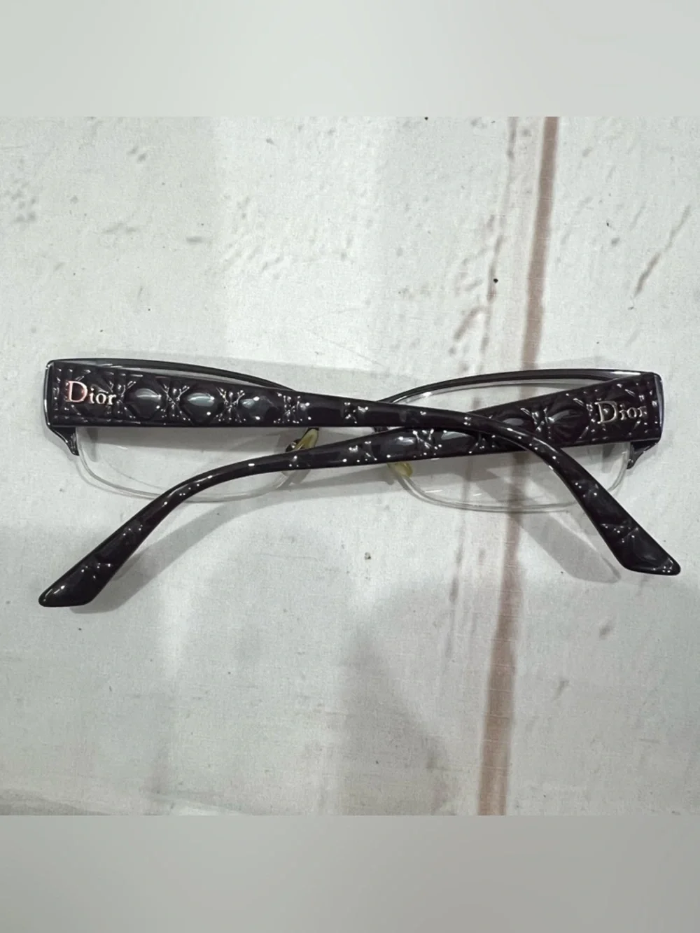 Christian Dior Purple Quilted Stem Half Rim Prescription Cat Eye Glass Frames